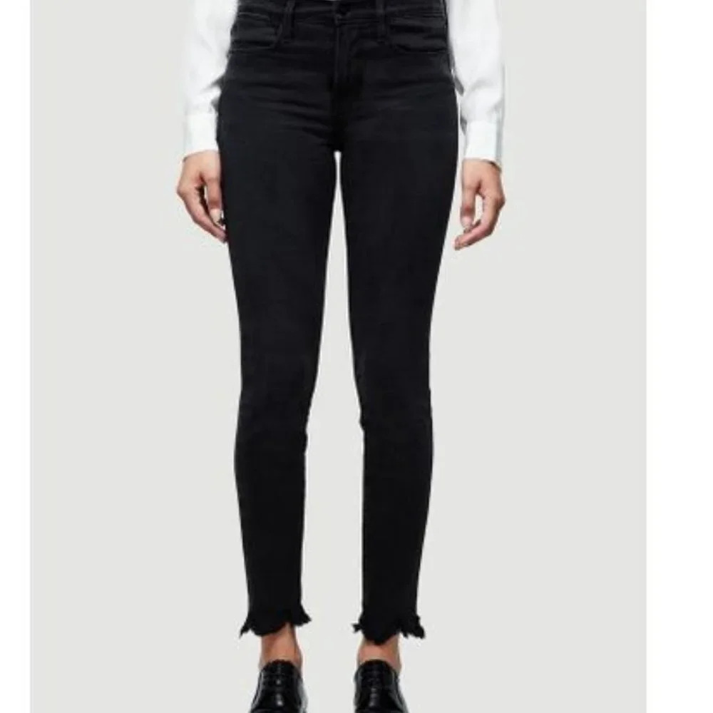 Frame Distressed Denim Black Raw Hem & Waist Le High Rise Skinny Jeans Size 26 - Picture 1 of 5